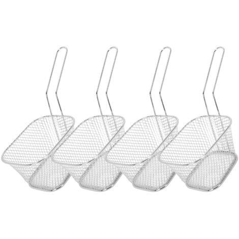 4-teiliges Edelstahl-Sieb für Pommes frites, Kochkorb und Küchenabtropfgestell, Silber
