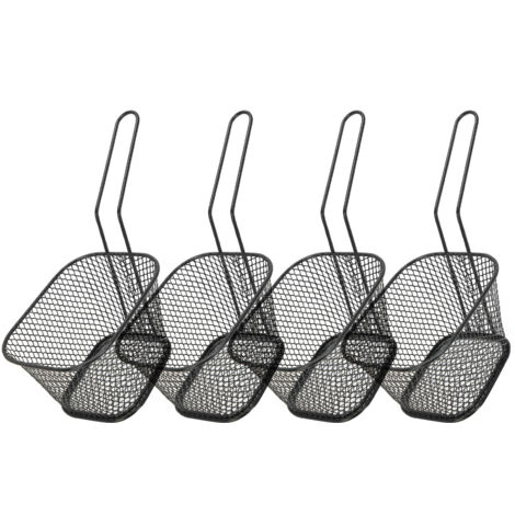 4-teiliges Edelstahl-Sieb zum Frittieren, Kochkorb für Pommes frites und andere Speisen, schwarzes Küchenaccessoire