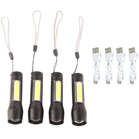 4-teiliges, einziehbares LED-COB-Zoom-Taschenlampen-Set, wiederaufladbar, leistungsstarke Außenleuchte