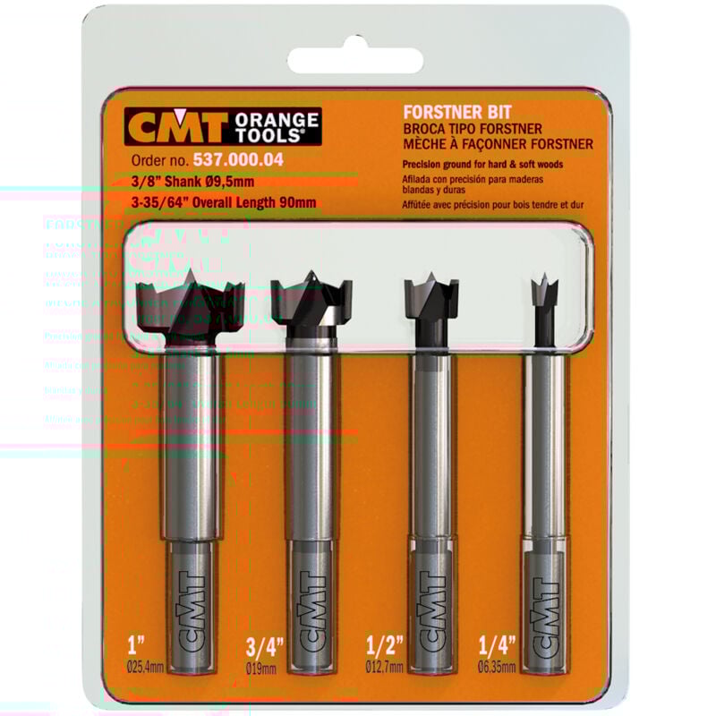 Image of CMT - 537.000.04 4-TEILIGES forstnerbohrerset hl S=3/8'' D=1/4''1/2''3/4''1'' re