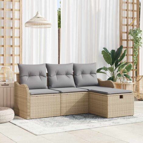 4-teiliges Garten Sofa Set mit Kissen Beige Poly Rattan vidaXL164294