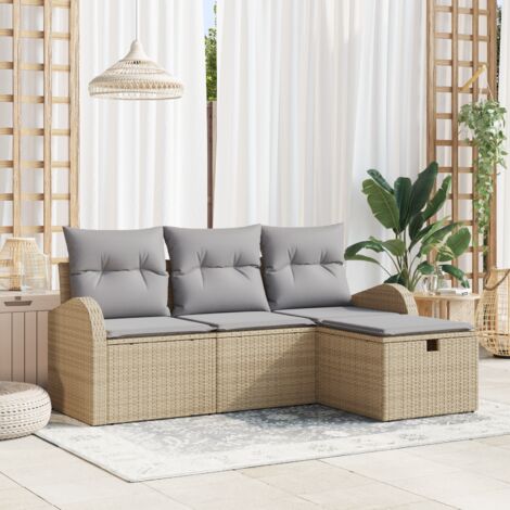 4-teiliges Garten-Sofa-Set mit Kissen Beige Poly Rattan vidaXL841757