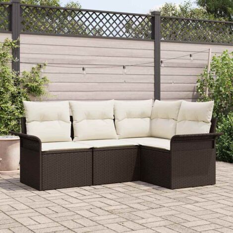 4-teiliges Garten Sofa Set mit Kissen Braun Poly Rattan vidaXL681970