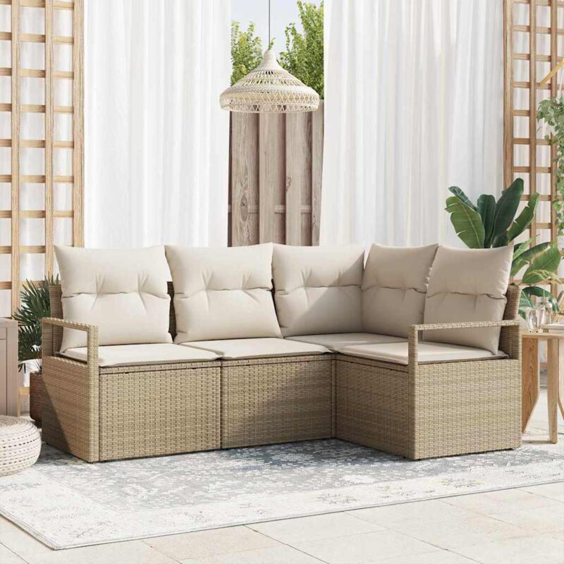 Vidaxl - Garten-sofa-set Mit Kissen Mit Speicher 4 Pcs Beige, Creme