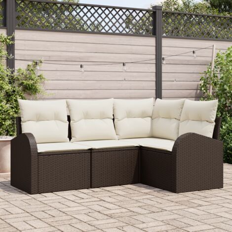 4-teiliges Garten Sofa Set mit Kissen in Braun aus Poly Rattan vidaXL373556