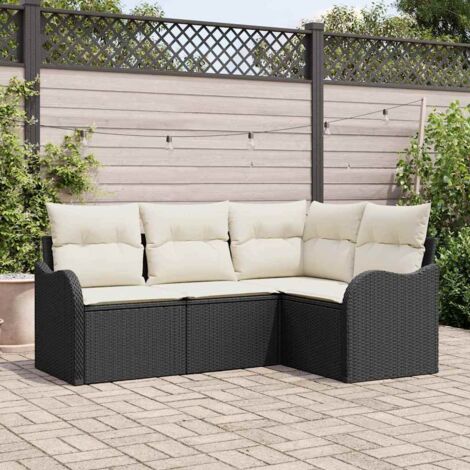 4-teiliges Garten Sofa Set mit Kissen Schwarz Poly Rattan vidaXL120320