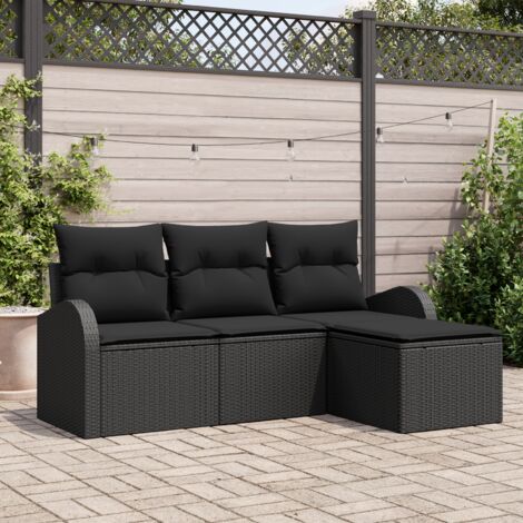 4-teiliges Garten Sofa Set mit Kissen Schwarz Poly Rattan vidaXL191665