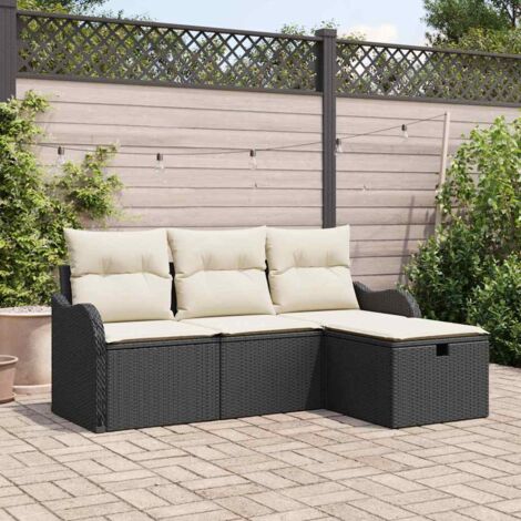4-teiliges Garten-Sofa-Set mit Kissen Schwarz Poly-Rattan vidaXL238170