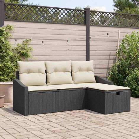 4-teiliges Garten Sofa Set mit Kissen Schwarz Poly Rattan vidaXL956709