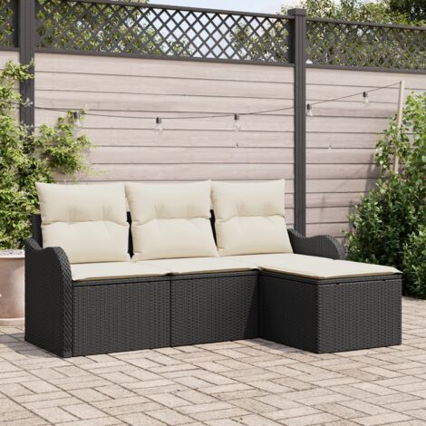 4-teiliges Garten Sofa Set mit Kissen Schwarzes Poly Rattan vidaXL124728