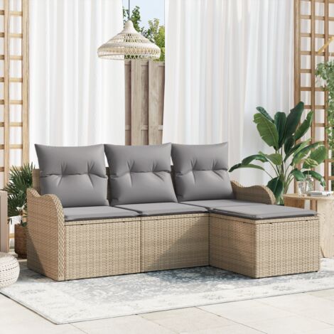 4-Teiliges Garten-Sofaset mit Kissen Beige Poly Rattan vidaXL577387