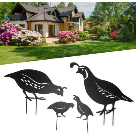 4-teiliges Gartenfiguren-Set aus Metall – Wachtelfamilie – Innovative, handgefertigte Metallkunst – Rustikale, rostbeständige Außendekoration