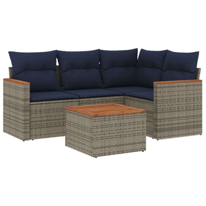 5-teiliges Gartensofa-set Mit Kissen, Grau, Polyrattan Vidaxl