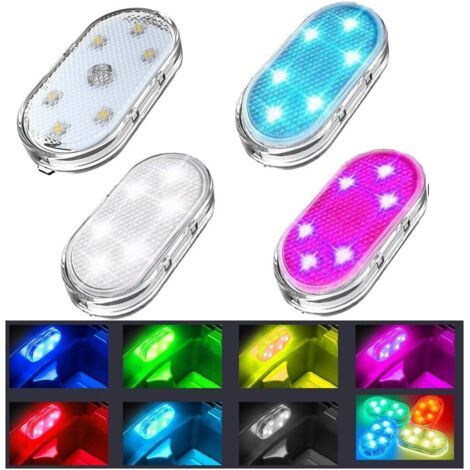 4-teiliges kabelloses LED-Autoinnenraumbeleuchtungsset, 7 Farben, USB-aufladbar, mit 6 superhellen LED-Lichtperlen, Ambientebeleuchtung für den Fahrzeuginnenraum