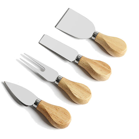 4-teiliges Käsemesser-Set aus Edelstahl mit Holzgriffen, Küchenmesser