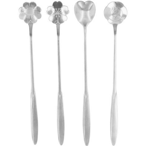 4-teiliges Kaffeelöffel-Set in Blumen- und Herzform, Dessertlöffel aus Edelstahl, Eiscreme- und Teelöffel