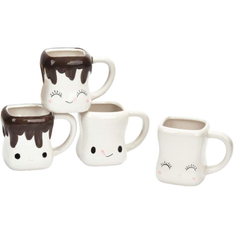 4-teiliges Keramikbecher-Set mit Marshmallow-Motiv, festliche Dekoration, niedliches Tierdesign