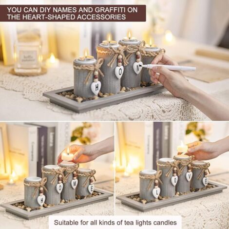 4-teiliges Kerzenhalter-Set aus grauen Holzpaletten, Teelichthalter, Tischdekoration, Geburtstag, Zuhause, Weihnachtskerze, Geschenk für Mädchen, Hochzeit, Fest