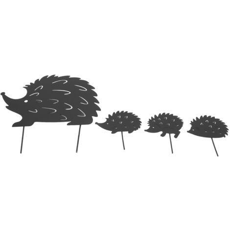 4-teiliges Metall-Gartendekorationsset mit Igel-Motiv, durchbrochenes Design, niedliche Eisenkunst für den Außenbereich