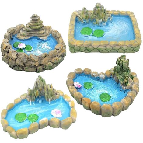 4-teiliges Mini-Zierteich-Set aus Kunstharz für Feengärten, Miniatur-Landschaftsdekoration für Zuhause