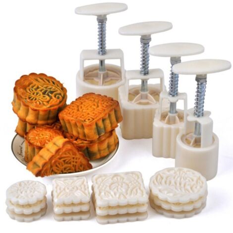 4-teiliges Mondkuchen-Formenset mit 12 Designs zum Selberbacken, Backform für das Mittherbstfest