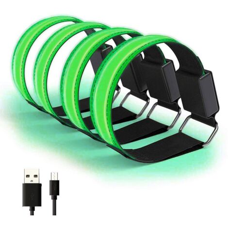 4-teiliges, per USB wiederaufladbares, reflektierendes LED-Armband, leuchtendes Sicherheitsarmband zum Joggen, Radfahren und Wandern bei Nacht