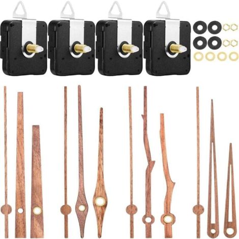 TIGREZY 4-teiliges Quarzuhrwerk mit 4 Arten von Walnussholz-Uhrzeigern, Uhrenzubehör für den Austausch von Uhrenreparaturen (geeignet für 12-Zoll-Uhren)