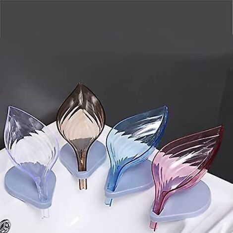 4-teiliges Seifenschalen-Set in Blattform, Seifenablage mit Abfluss, Seifenhalter mit drei Saugnäpfen, für Dusche, Badezimmer und Küche