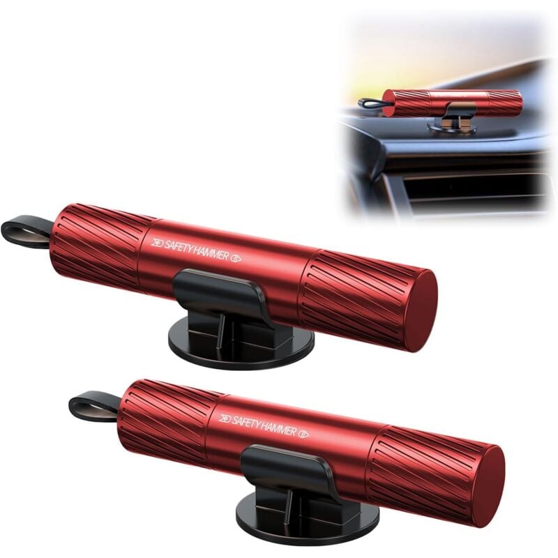 Image of 4-teiliges Set, 2-in-1-Federkern mit Sicherheitsgurtschneider, Federhammer mit Prüfglas (rot)