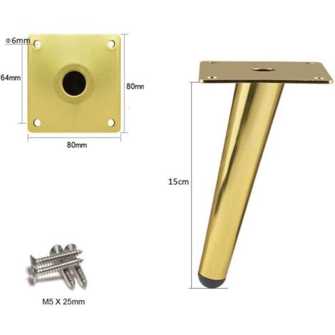 4-teiliges Set abgewinkelter Tischbeine, Metall-Schrankbeine, konische Möbelbeine, Edelstahl 201, goldfarben, 15 cm hoch, geräuscharm, rutschfeste Unterseite für Sofas, Tische und andere Möbel