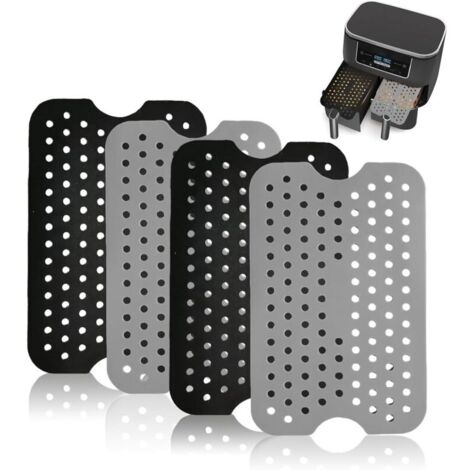 4-teiliges Set Antihaft-Einlagen für Heißluftfritteusen, Silikonmatten für Heißluftfritteusen, geeignet für Backofen und Heißluftfritteuse (Grau, Schwarz)