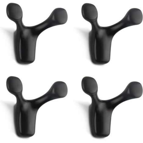 4-teiliges Set Doppelwandhaken, robuste Wandhaken aus massivem Hirschgeweih aus Zinklegierung, Garderobenhaken für Badezimmer, Schlafzimmer und Küche, Schrauben inklusive (Mattschwarz)
