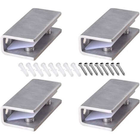 4-teiliges Set Edelstahl-Glasklemmen, verstellbare Glasregalhalterung, rechteckige Glasklemmen für Glasstärken von 8–12 mm