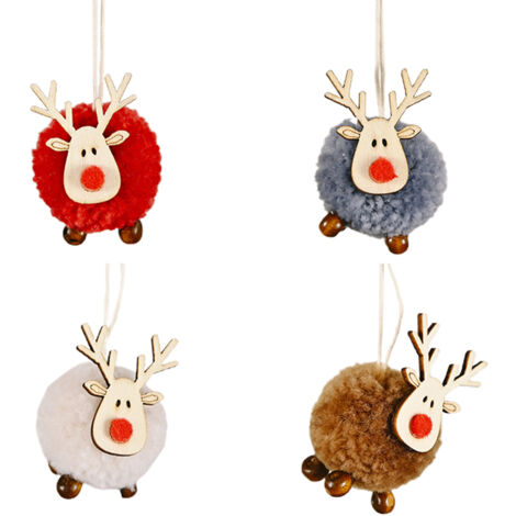 4-teiliges Set Filz-Rehkitz-Anhänger, Elch-Ornament, personalisierte Weihnachtsbaumdekorationen, Festtagsdekorationen