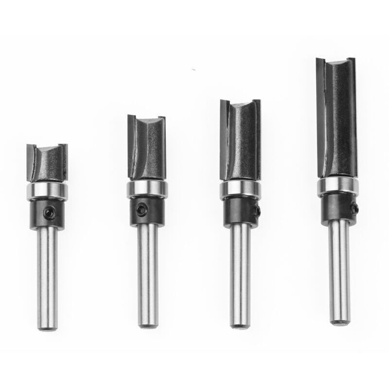 Image of 4-teiliges Set Holzfräser mit 1/4-Zoll-Schaft, gerader Kopierfräser, Arbeitslänge 11,9/20/25/38 mm