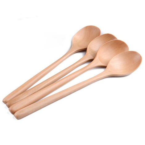 4-teiliges Set kleiner Holzlöffel mit langen Griffen für Honig, Kaffee, Tee und Gewürze, ideal zum Kochen und Backen.