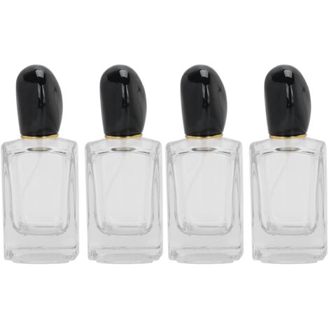 4-teiliges Set leerer 50-ml-Glasparfümfläschchen mit Zerstäuber und schwarzem Verschluss – wiederbefüllbar