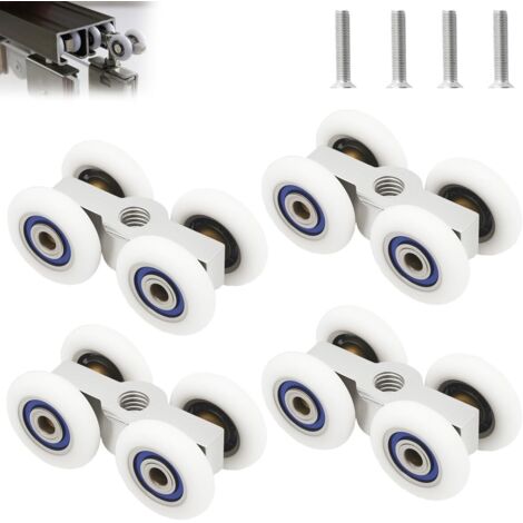 4-teiliges Set Schiebetürrollen für Glasduschtüren mit M6-Schrauben, 20-mm-Schiebetürrolle, 4-Rollen-Gleitzubehör für Glasduschtüren