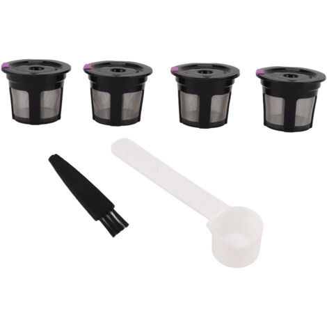 4-teiliges Set umweltfreundlicher, wiederverwendbarer Kaffeefilter, kompatibel mit Kapselmaschinen, inklusive Bürste und weißem Löffel