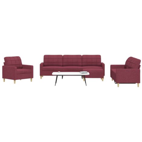 4-teiliges Sofa-Set mit Hocker in Bordeauxrot aus Stoff
