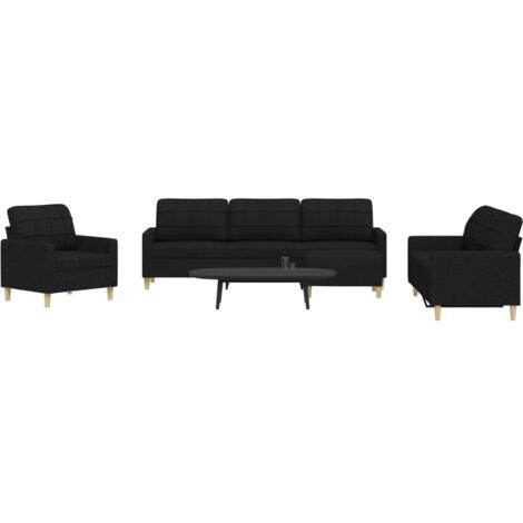 4-teiliges Sofaset mit schwarzem Stoffhocker