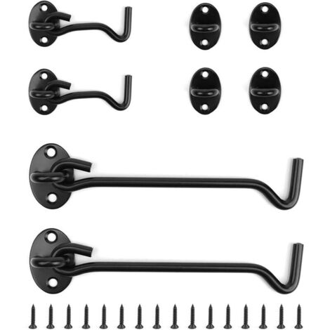 4-teiliges Türhaken-Set aus Edelstahl, Türstopper, schwarzes Türschloss, mit Ösenfuß und Schrauben, 7,6 cm und 15,2 cm lang, für Türen, Schränke und Fenster
