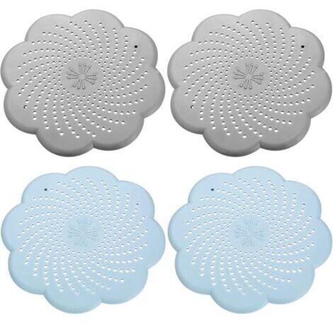 4-teiliges Universal-Silikon-Siebset, Silikon-Abflussschutz, Haarfänger für Dusche und Badewanne, für Spüle, Küche und Dusche – 2 graue und 2 blaue