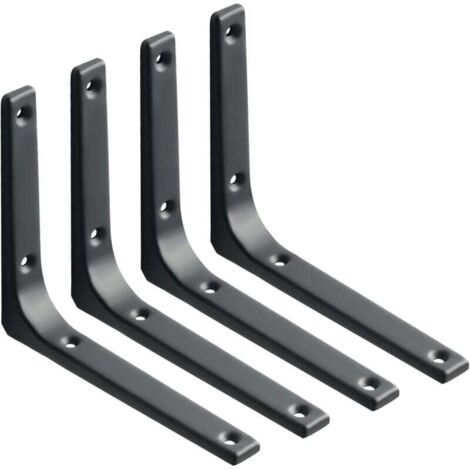 4-teiliges Wandregal-Set, 200 x 150 mm L-förmige Winkel mit Schrauben, robuste, schwebende Metallhalterungen für Wohn-/Schlafzimmer, Schwarz