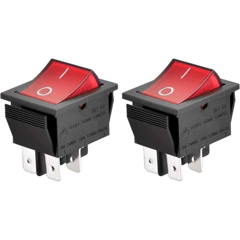 Tinor 4 Terminal On/off Rocker Switch, Red Light (pack Of 2) Npterbl
