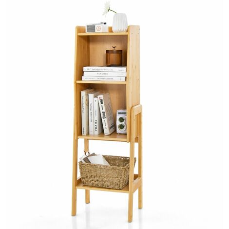 4 Tier Bamboo Bookshelf Free Standing Tall Bookcase Storage Organizer Rack Shelf
