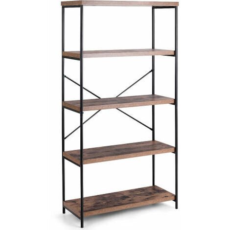 4-Tier Bookcase X-Shaped Compact Freestanding Home Office Furniture