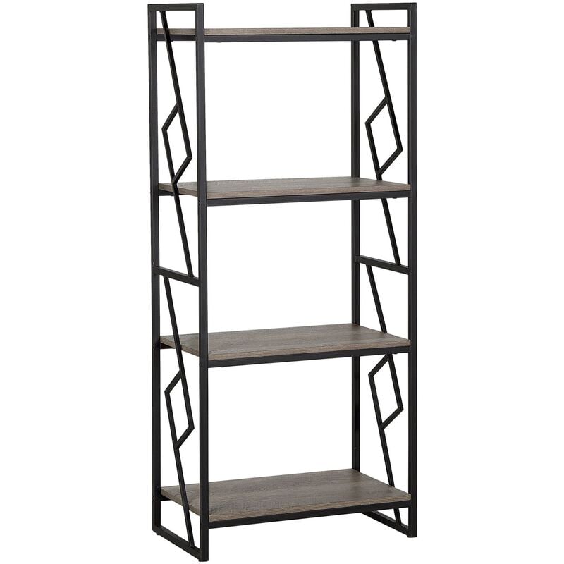 Industrial 4 Tier Bookshelf Living Room Bookcase Metal Frame Wood Finish Forres