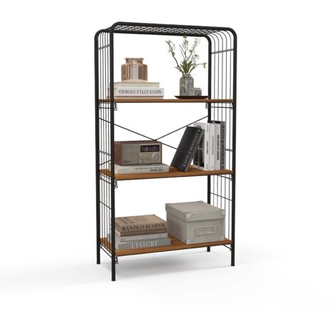 4-Tier Bookshelf Open-Back Storage Shelf Display Rack Metal Frame Shelving Unit