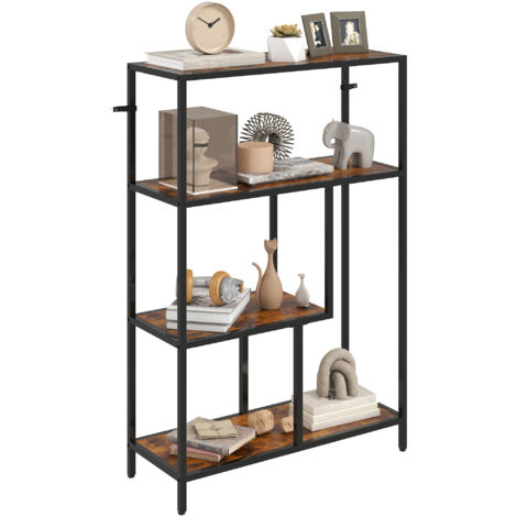 4-Tier Bookshelf with Open Shelves - Rustic Brown